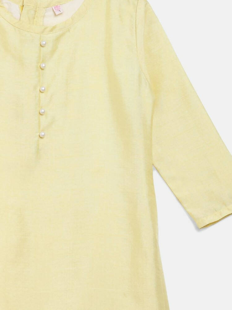 Ahalyaa Yellow Poly Silk Kids Kurta Pant With Dupatta For Girls | Swadesiicart