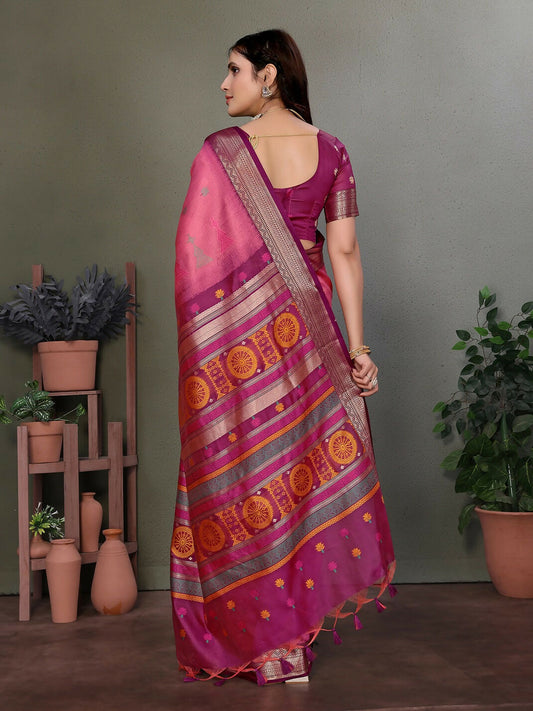 Joban Fashion Pink Floral Banarasi Silk Sarees | Swadesiicart