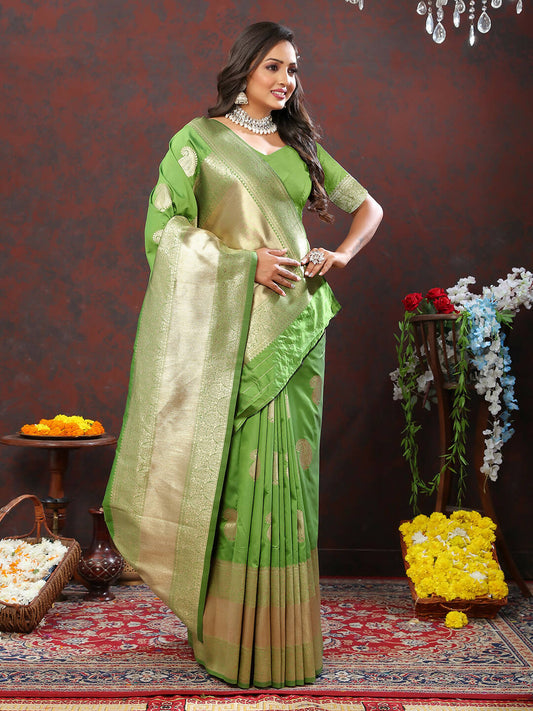 Lorenvalley Fashion Parotgreen Soft Silk Woven Design Gold Zari Weaving Saree - Swadesiicart