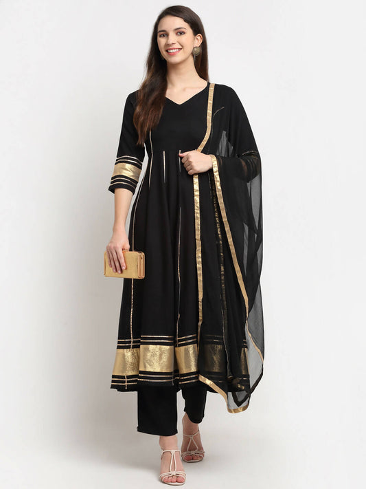 Rudra Bazaar Black Anarkali Kurti & Pyjamas With Duppata | Swadesiicart