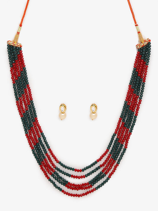 Red Black Multi Layered Onyx Neckpiece With Kundan Studs - Ruby Raang - Swadesiicart