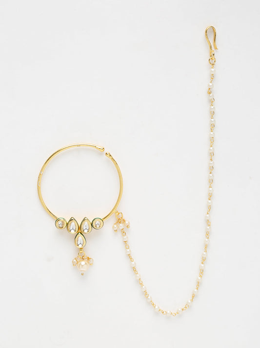 Gold-Polished Kundan Nose Ring - Ruby Raang | Swadesiicart