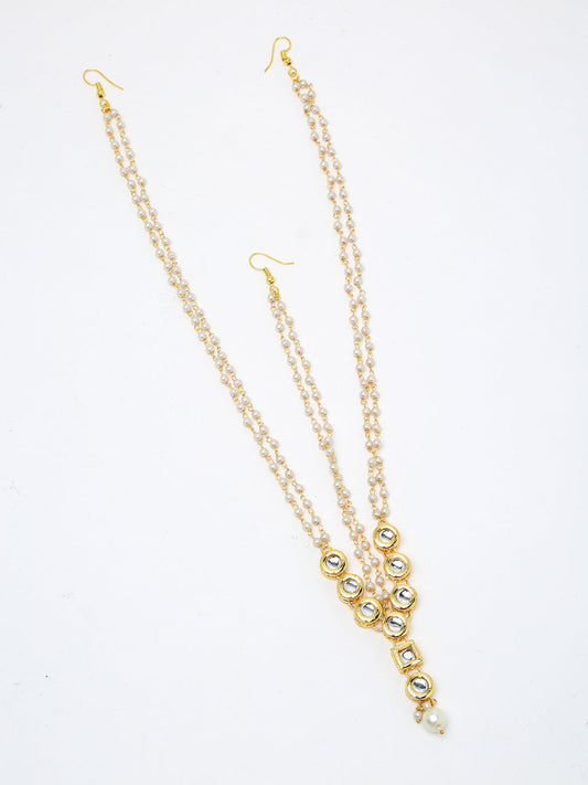 Gold-Polished White Kundan Beaded Matha Patti - Ruby Raang | Swadesiicart