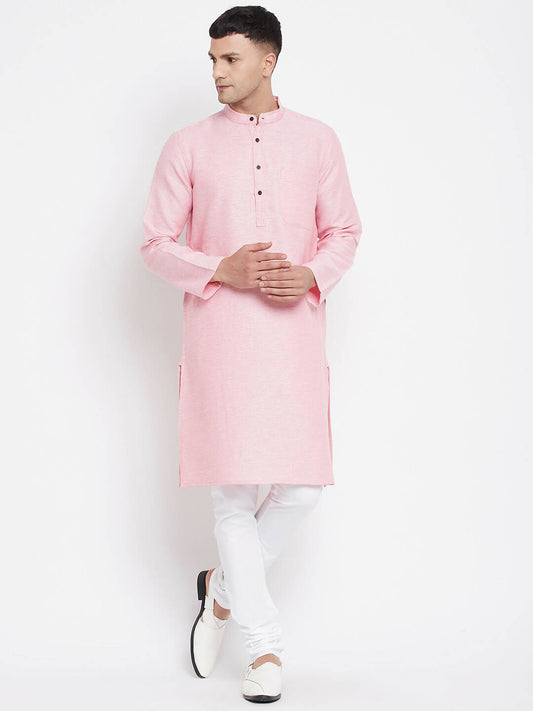 Even Apparels Pink Pure Cotton Men's Kurta With Band Collar | Swadesiicart