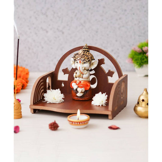 eCraftIndia Brown MDF Wooden Pooja Temple | Swadesiicart