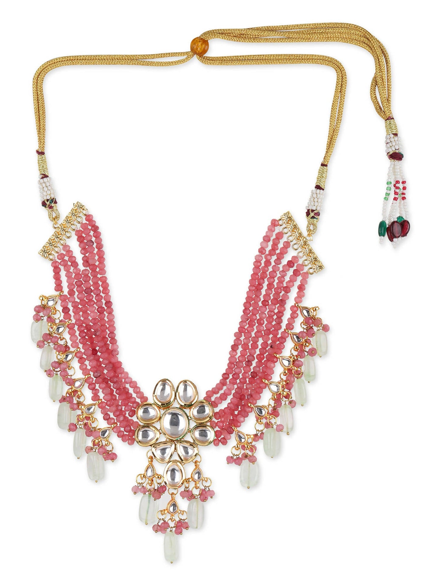 Pink White Brass Gold-Polished Necklace - Ruby Raang | Swadesiicart