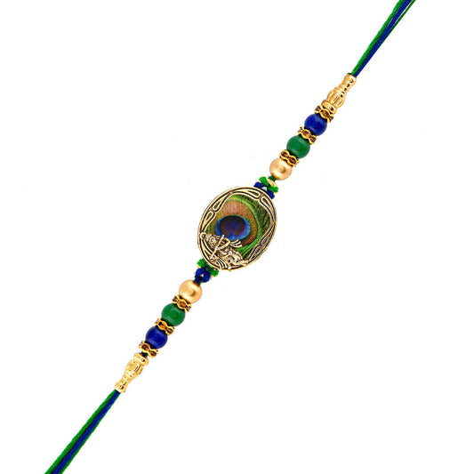 trueBrowns X Voylla Peacock Feather Beaded Single Rakhi | Swadesiicart