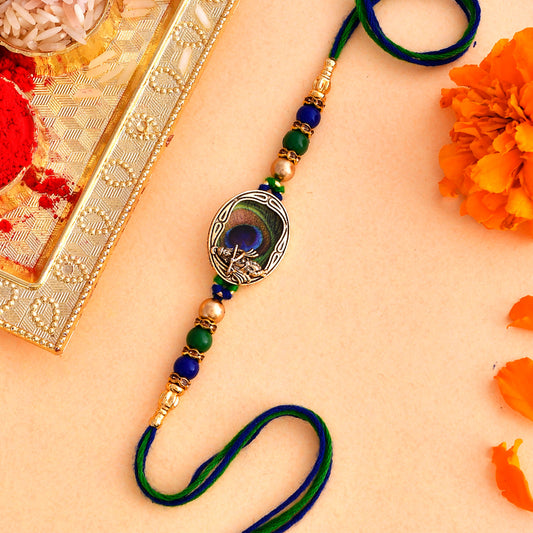 trueBrowns X Voylla Peacock Feather Beaded Single Rakhi | Swadesiicart