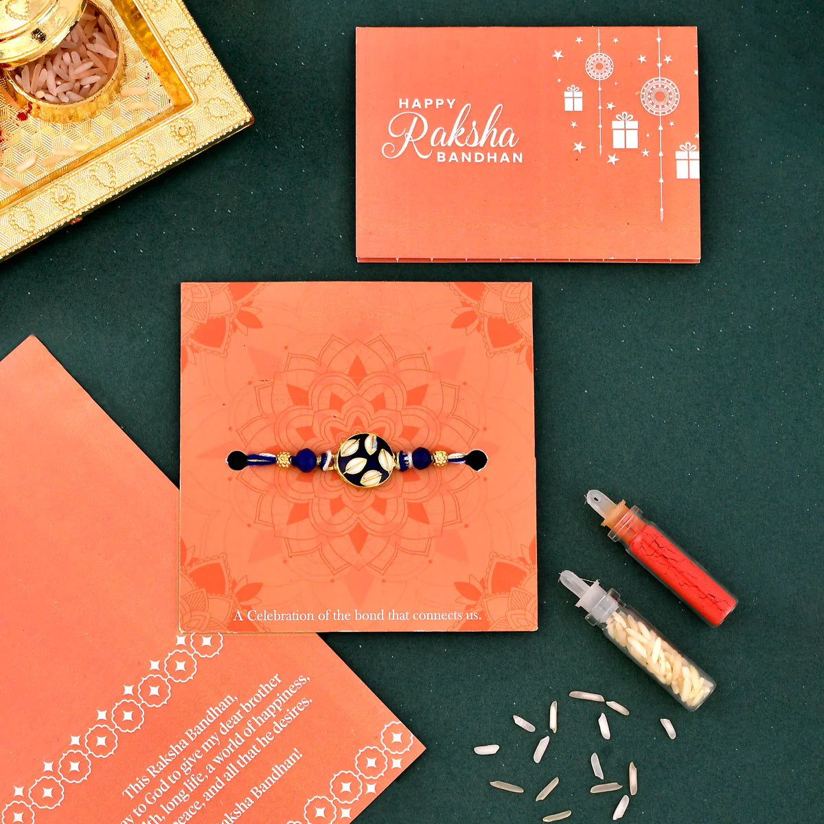trueBrowns X Voylla Ethnic Embellished Blue Thread Rakhi | Swadesiicart