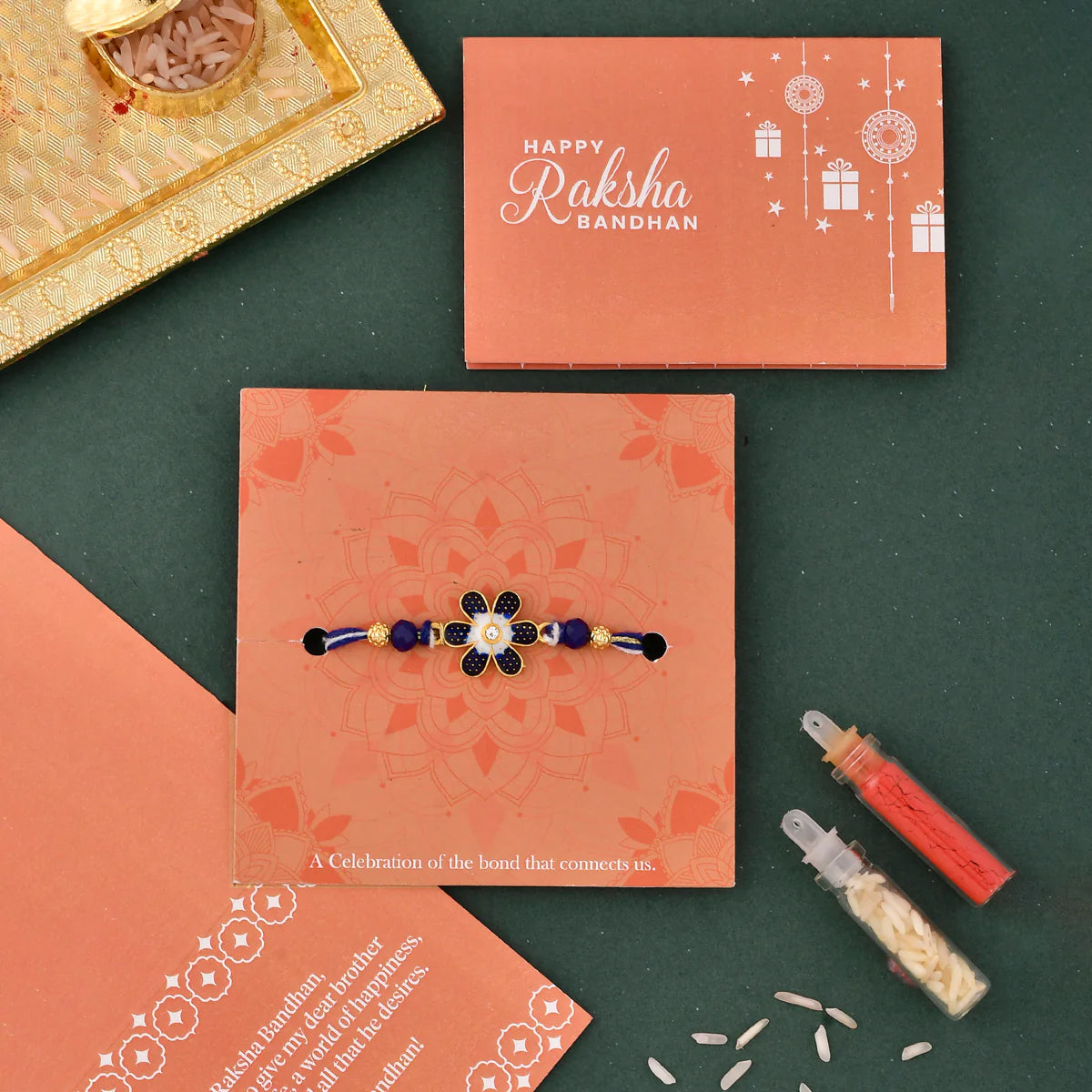 trueBrowns X Voylla Ethnic Floral Motif Blue Thread Rakhi | Swadesiicart