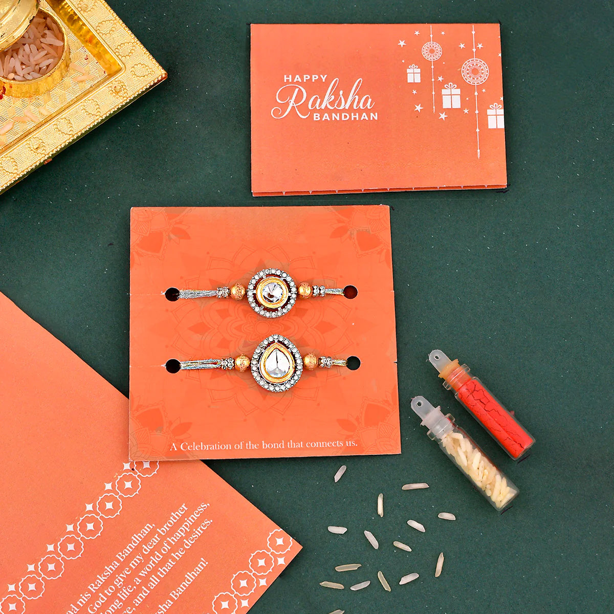 trueBrowns X Swadesiicart Kundan Polki Studded Thread Rakhis - Pack Of 2