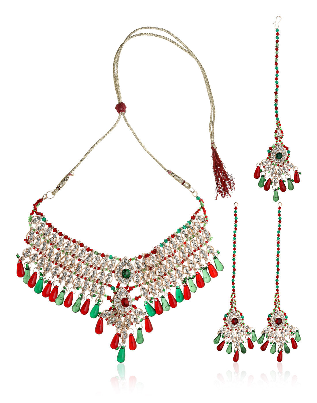 Gold-Polished Alloy Handmade Patwa Necklace Set - The Pari - Swadesiicart