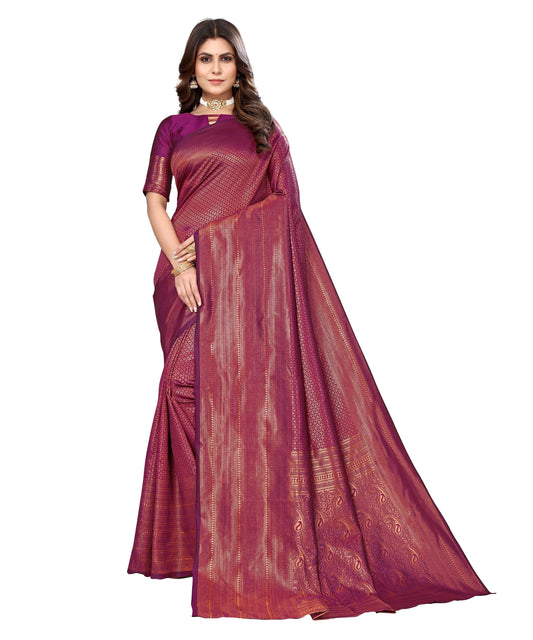 Vamika Weaving Banarasi Jacquard Purple Kanjivaram Saree | Swadesiicart
