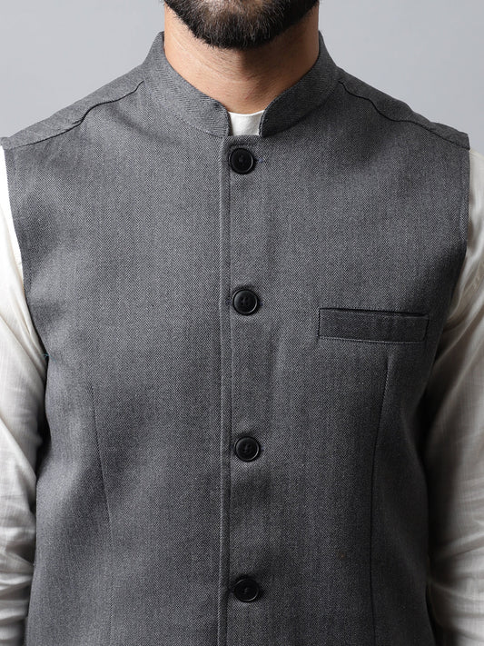 Even Apparels Men's Grey Nehru Jacket With Welt Pockets | Swadesiicart