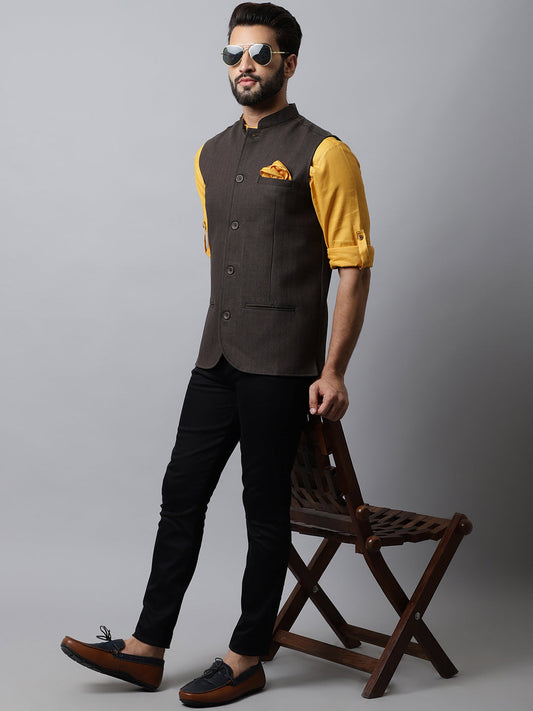 Even Apparels Men's Brown Nehru Jacket With Welt Pockets | Swadesiicart