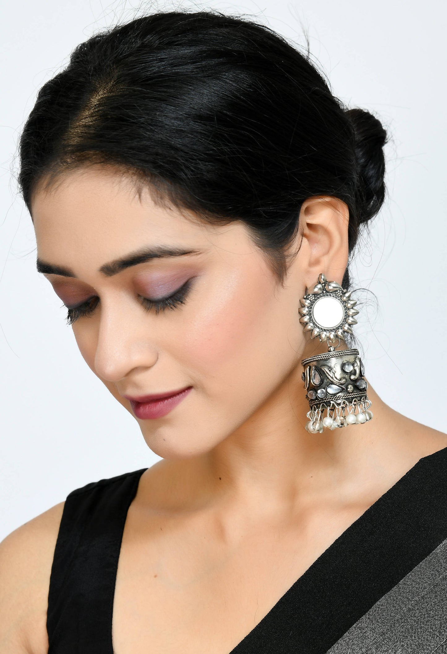 Mominos Fashion Johar Kamal Women Silver Oxidised Jhumkas - Swadesiicart