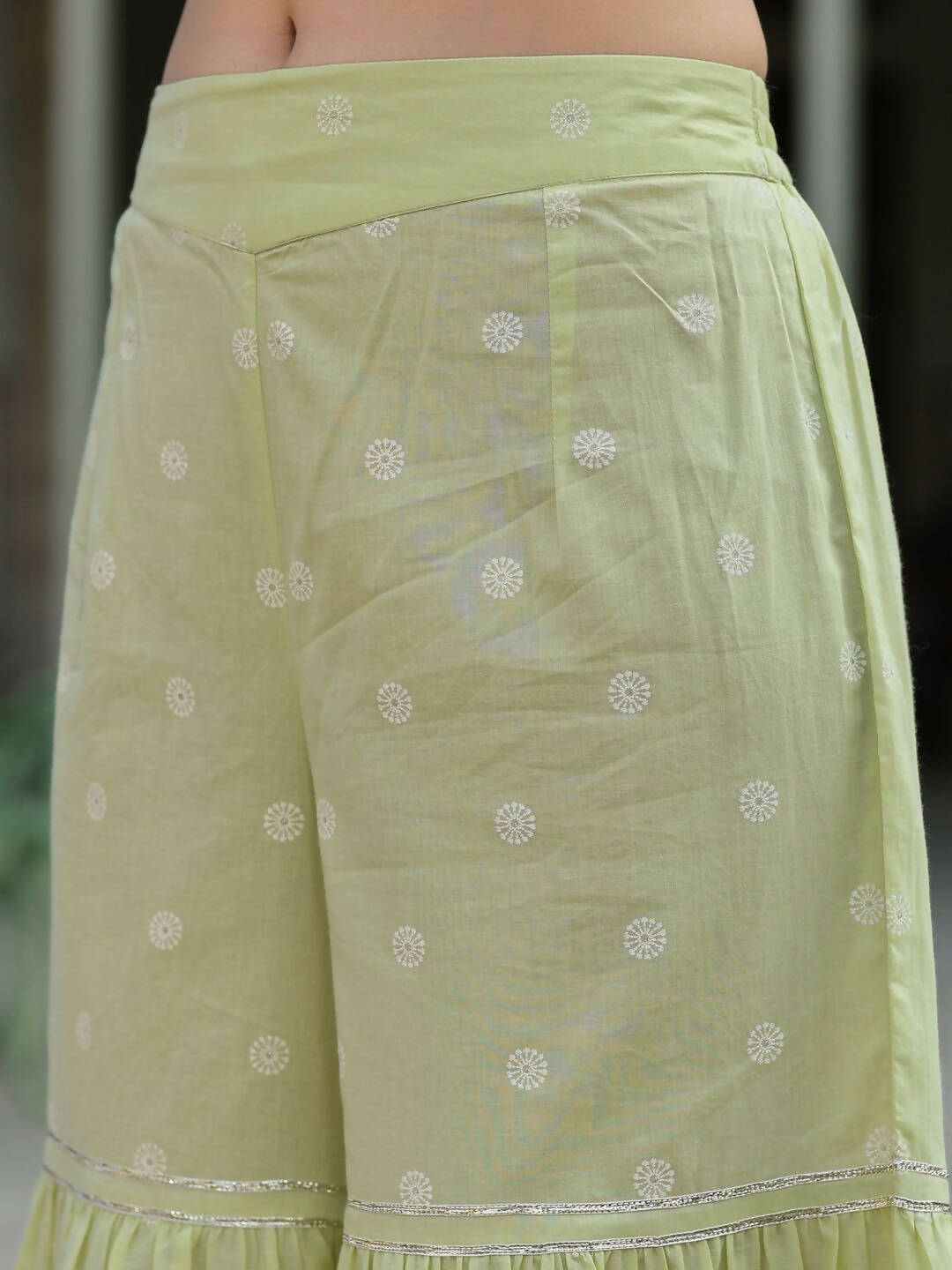 Juniper Women's Lime Green Cambric Floral Print Kurta Sharara Sets | Swadesiicart