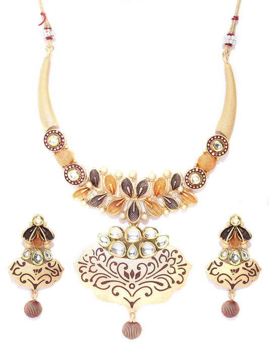Priyaasi Women Kundan Gold-Polished Floral Jewellery Set - Swadesiicart