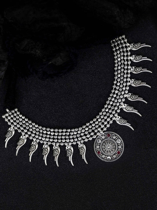 Priyaasi Women Ruby German Silver Oxidised Jewellery Set - Noz2Toz