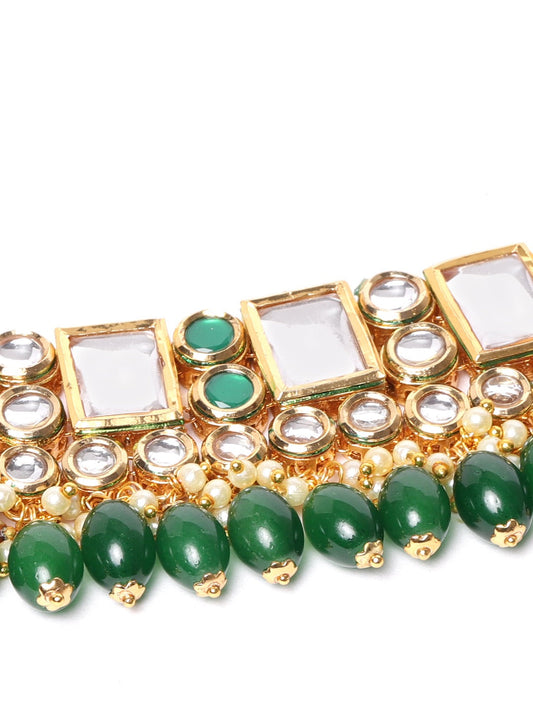 Priyaasi Women Kundan Emerald StonesGold-Polished Jewellery Set - Swadesiicart