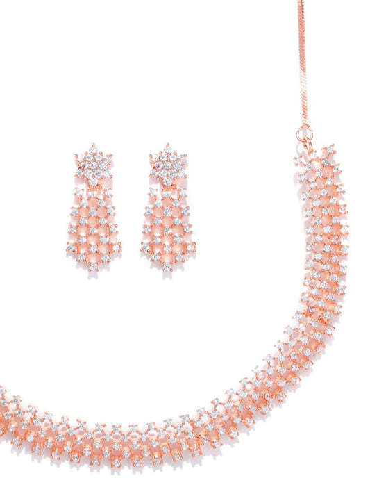 Priyaasi Women American Diamond Rose Gold-Polished Ethnic Jewellery Set - Swadesiicart