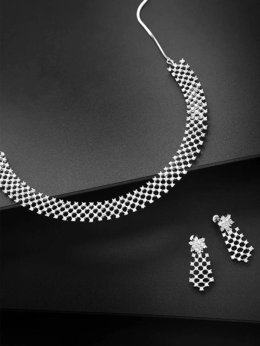 Priyaasi Women American Diamond Silver Plated Ethnic Jewellery Set - Noz2Toz