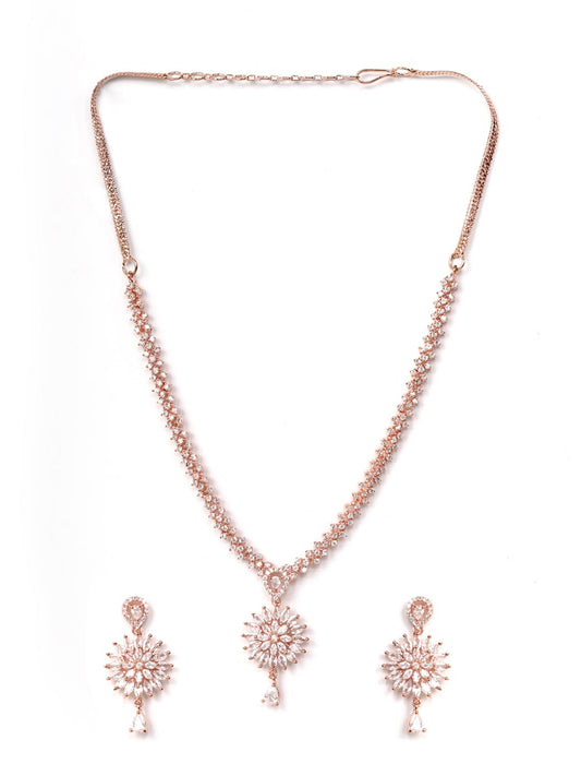 Priyaasi Women Dreamy Dahlia - American Diamond Rose Gold-Polished Jewellery Set - Swadesiicart