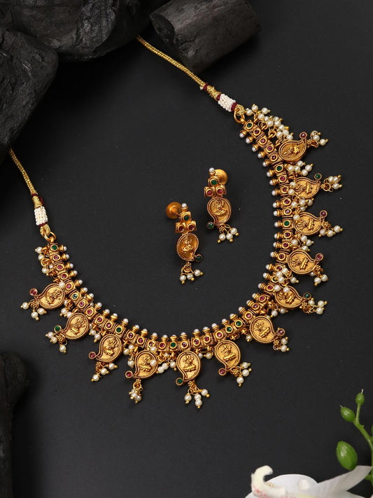Priyaasi Women Beads Ruby Emerald Gold-Polished Temple Jewellery Set - Noz2Toz