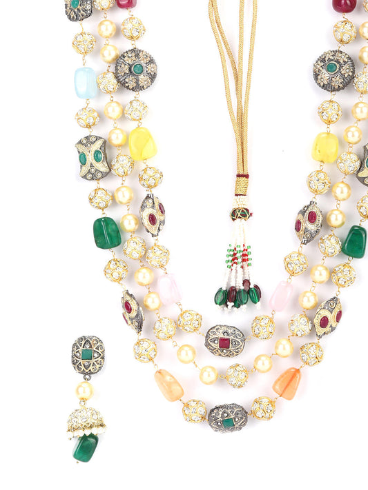 Priyaasi Women Multi-Color Beads Pearls Stones Gold-Polished Jewellery Set - Swadesiicart
