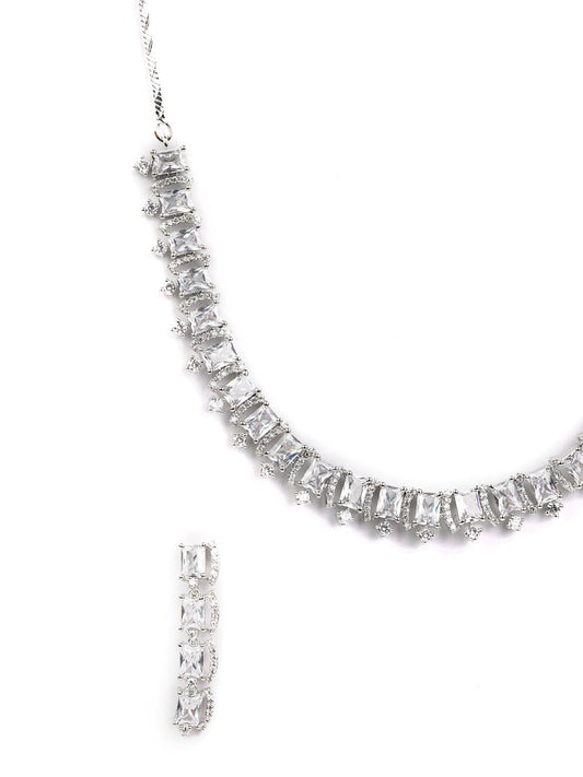 Priyaasi Women Dazzle Blocked-Silver Plated American Diamond Jewellery Set - Swadesiicart