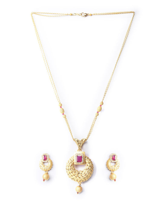 Priyaasi Women Maroon Ruby American Diamond Gold-Polished Jewellery Set - Swadesiicart