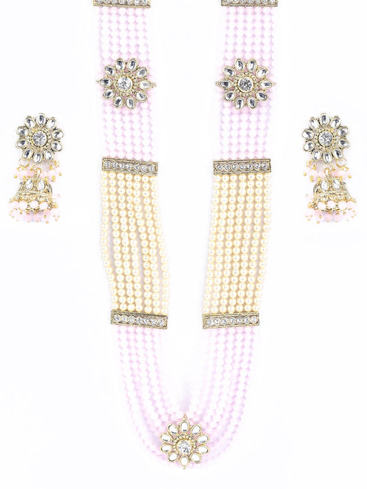 Priyaasi Women Pink Kundan Gold-Polished Raani Haar Jewellery Set - Swadesiicart