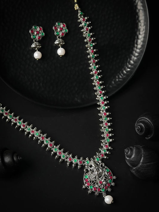 Priyaasi Women Green Ruby Emerald German Silver Plated Jewellery Set - Noz2Toz