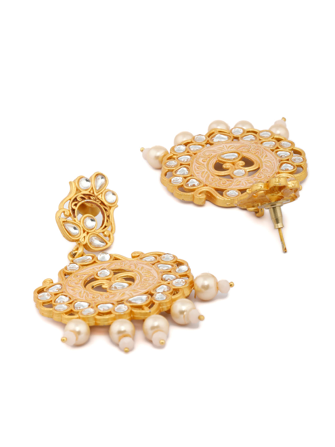 Priyaasi Women Gold & Peach Kundan Meenakari Jewellery Set - Swadesiicart