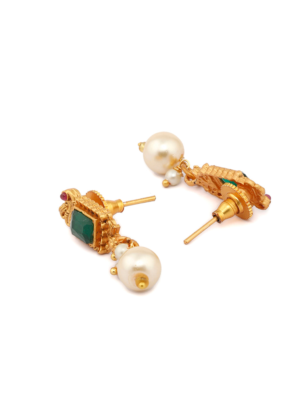 Priyaasi Women Ethnic Ruby & Green Gold-Polished Floral Jewellery Set - Swadesiicart