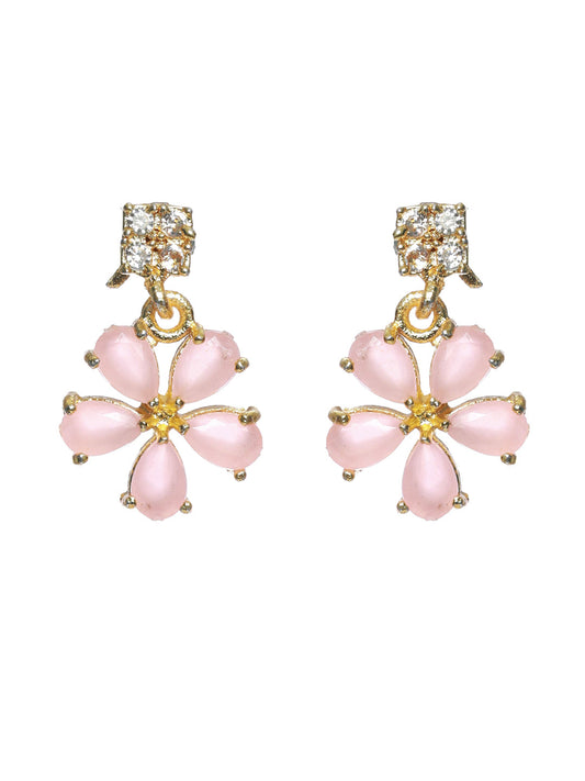 Priyaasi Women Pink Floral Leaf Gold-Polished AD Studded Jewellery Set - Swadesiicart