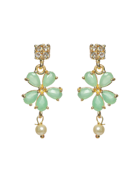 Priyaasi Women Mint Green Floral Leaf Gold-Polished Jewellery Set - Swadesiicart