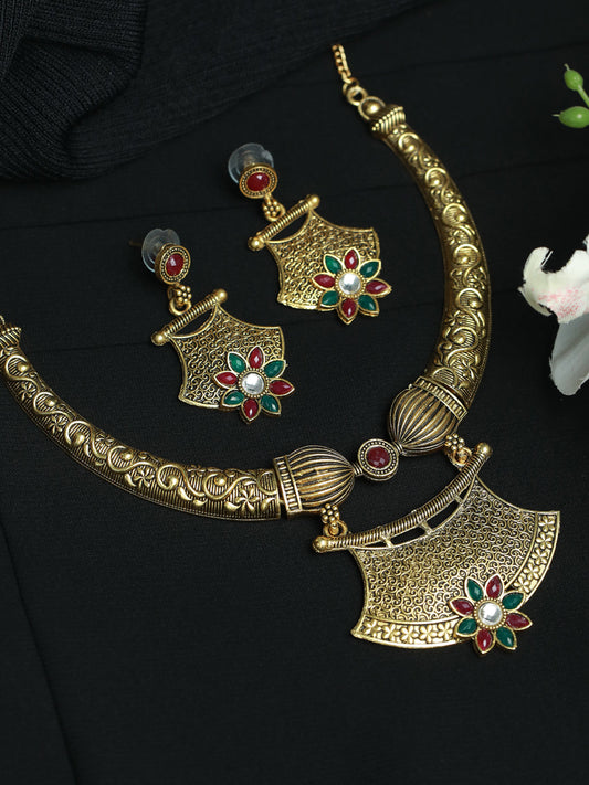 Priyaasi Women Floral Multicolor Gold-Polished Jewellery Set - Noz2Toz