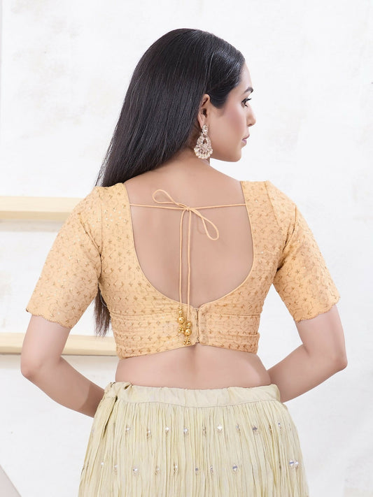 Joban Fashion Light-Gold Tissue Elbow Sleeveless Back Open Blouse - Swadesiicart