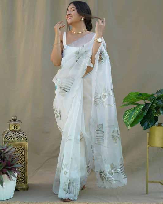 Vamsee Grey Organza Saree - Swadesiicart