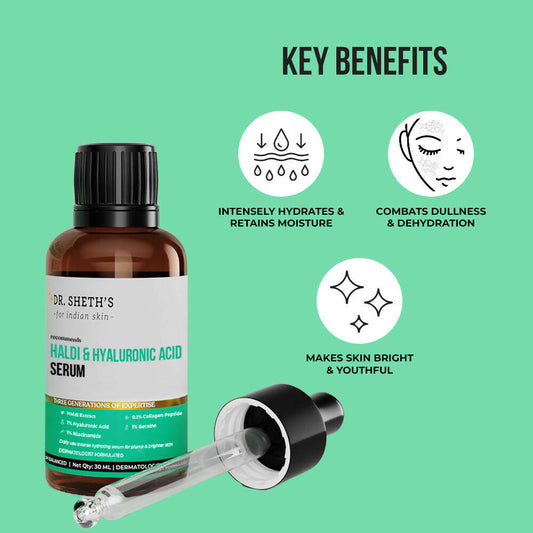 Dr. Sheth's Haldi & Hyaluronic Acid Face Serum with 1% Niacinamide For Hydration, Plump & Bouncy Skin, For All Skin Types - Limited Time Offer - Swadesiicart
