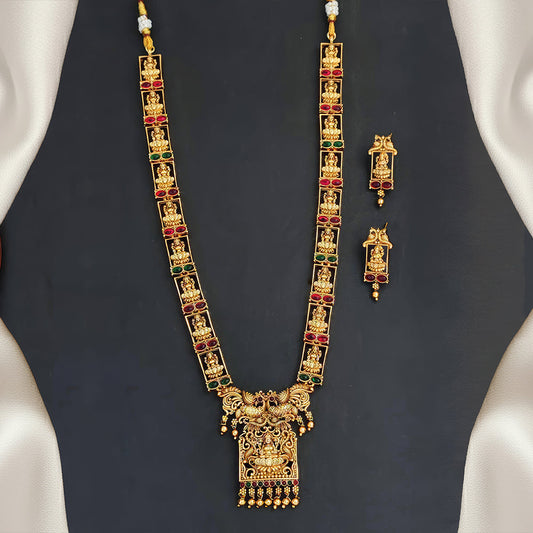 JS Fashion God Laxmi with peacock designer Temple High Gold Polish Fancy Style Long Necklace Set