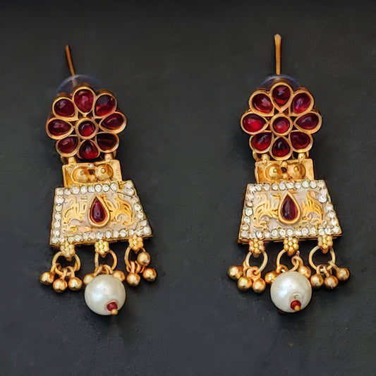 JS Fashion Traditional Antique Necklace Set with Pearl Drops