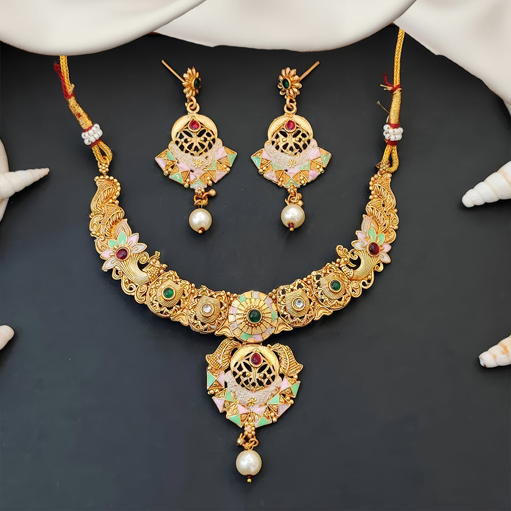 JS Fashion Antique Jewellery Designer Rajwadi Polish Necklace Set | Swadesiicart