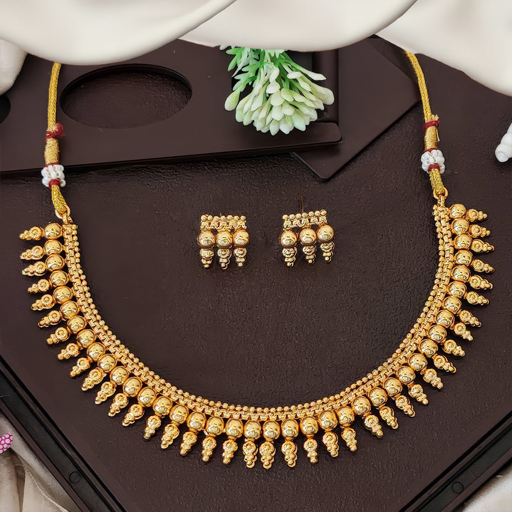 JS Fashion Antique Design High Gold Polish Short Necklace Set | Swadesiicart