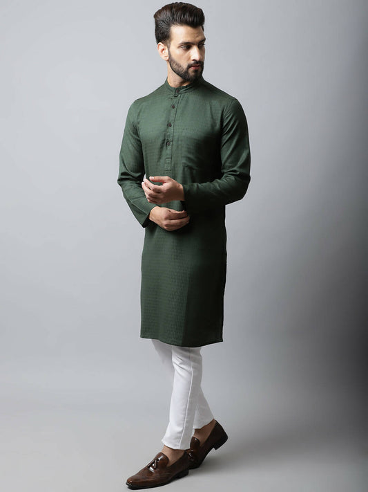 Even Apparels Green Color Viscose Pure Cotton Men's Kurta With Band Collar (SLD1197) | Swadesiicart