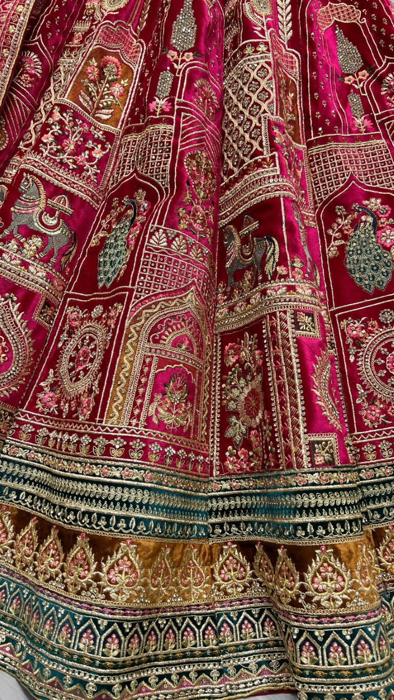 Jyoti Fashion Women's Rani Pink Velvet Fancy Dori & Sequins with Multi Thread Embroidered with Diamond Work Wedding Lehenga Choli | Swadesiicart