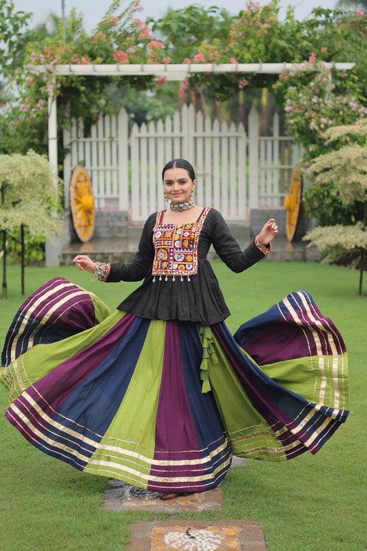 Lorenvalley Fashion Multicolor Rayon with Attractive Gota-Patti Lace Lehenga Choli | Swadesiicart