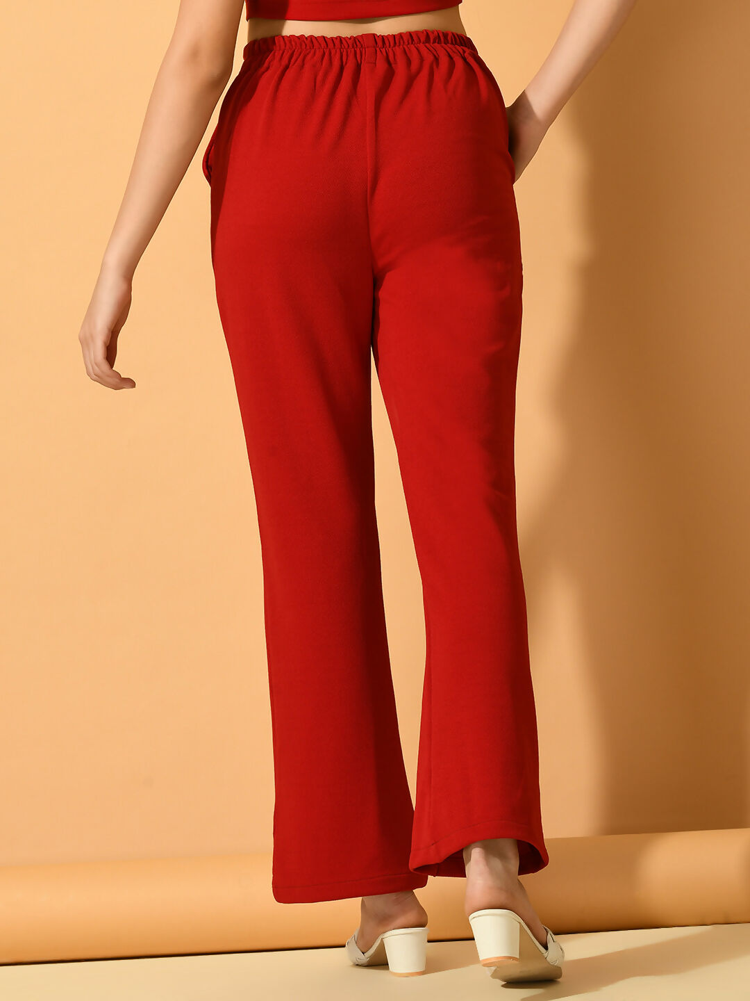 Myshka Women's Red Solid Top With Trousers - Swadesiicart