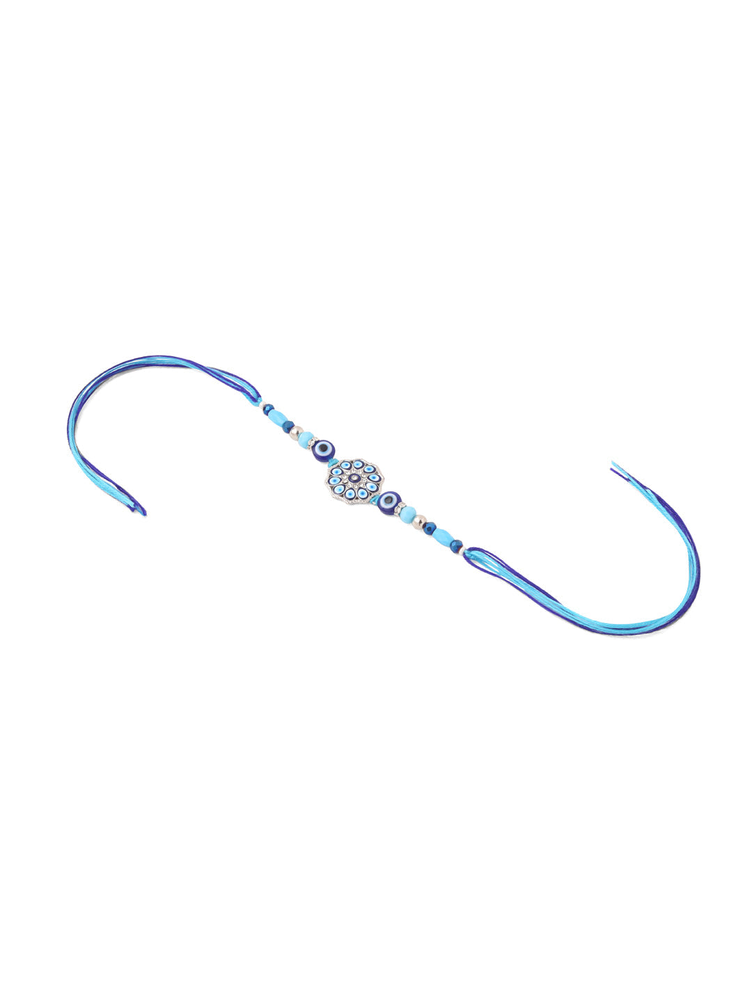 NVR Set of 2 Blue Evil Eye Floral Design Bhaiya Bhabhi Rakhi with Roli Chawal Chandan & Mishri | Swadesiicart
